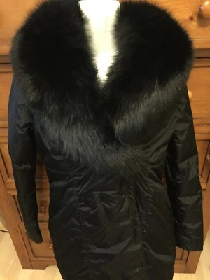 NWT POST CARD BLACK QUILTED DOWN FOX FUR COLLAR COAT JACKET SIZE 8 s/m $1400 - Image 1 of 2