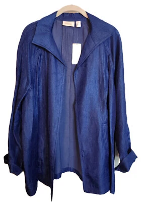 NUEVO CON ETIQUETAS Chaqueta Madeira Chico's talla 2 XL 14 16 Azul Maravilloso Brillo Frente Abierto $119 Foto 1 de 4