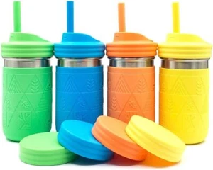 Stainless Steel Cups |14 oz Mason Jar design | & Toddler Cups with Silicone - Picture 1 of 8
