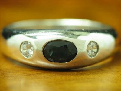 925 Argento Sterling Anello Con Spinello & Zirconi Incastonati / Vero / Rg 53,5 - Immagine 1 di 3