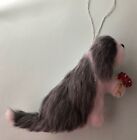 BEARDED COLLIE, GREY & WHITE with BOUQUET of FLOWERS - PART NEEDLE FELTED DOG
