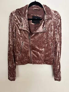 American Eagle Moto Biker Jacket Crushed Velvet Pink Women’s Size Small - Picture 1 of 6