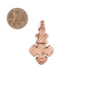 Copper Coptic Cross Pendant 41x22mm Ethiopia African Large Hole Handmade - Picture 1 of 2