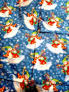 Snowman Christmas Winter Snowflakes cotton fabric 36" x 45" - Picture 1 of 1