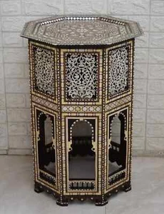 Luxury Moroccan Handmade 28" H Wood Side Table, Coffee & End Bedside Inlay Table - Picture 1 of 7