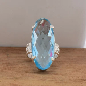 Anillo De Navidad De Topacio Azul De Plata Esterlina 925 Todas Las Tallas - Imagen 1 de 5