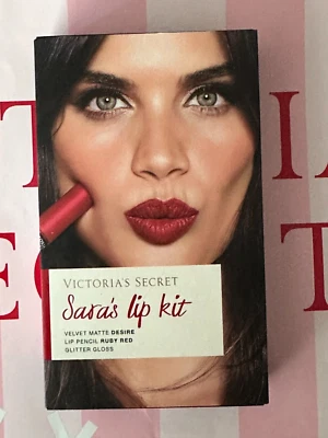 NIB 3 Pcs Victoria's Secret Sara's Lip Kit Velvet Matte DESIRE Lip  / Pencil RED - Image 1 of 4
