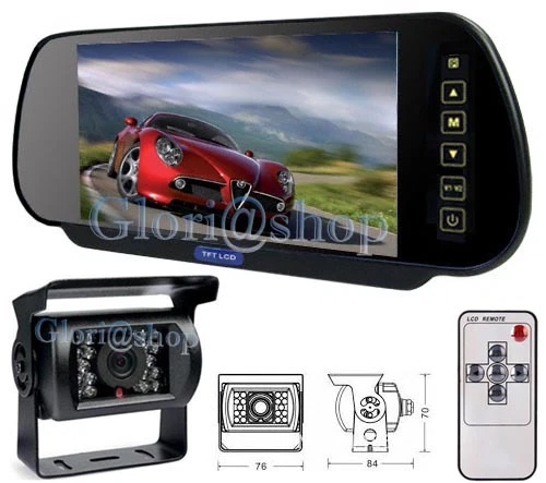 KIT SPECCHIETTO 7" RETROVISORE TELECAMERA 18 LED CAVO 10 MT RETROMARCIA CAMPER - Immagine 1 di 3