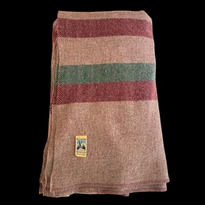Vintage Wool Bed Couch Blanket Kenwood Textiles Red Stripe Whipstitch Edge 80x76 - Picture 1 of 11