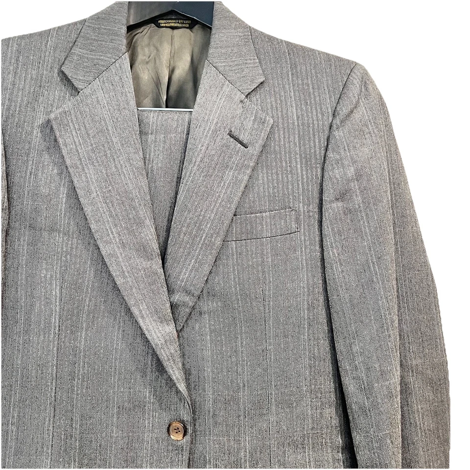 Traje de hombre talla 40R pantalones 34Wx30L gris a rayas vintage lana traje de 2 piezas Foto 1 de 4