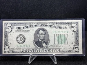 1934 D $5 Five Dollar Bill Cleveland Green Seal Federal Reserve Note AU++ Z111 - Picture 1 of 2