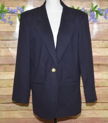 Vintage Savannah Ladies 12 Single Gold Button 100% Wool Navy Blue Blazer Jacket - Image 1 of 4