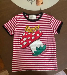 Gucci Mushroom Stripe Ringer Child T-shirt Size 10 - Picture 1 of 3