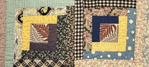 Vintage Cutter Quilt Piece 10” x 23” Log Cabin  Feed Sack Fabrics  #3 - Picture 1 of 10
