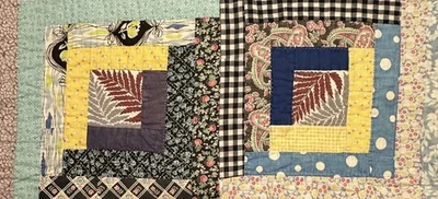 Vintage Cutter Quilt Piece 10” x 23” Log Cabin  Feed Sack Fabrics  #3 - Image 1 of 4