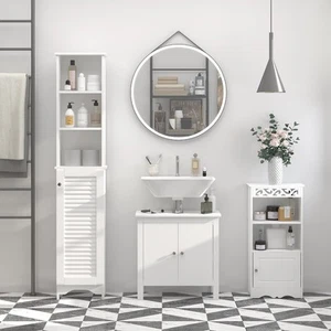 Organisateur élégant d'armoire de rangement de salle de bain avec étagères et portes réglables - Photo 1 sur 7