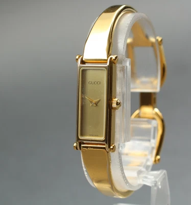 Exc+5 Vintage Gucci 1500 12mm Quartz Gold Dial Bangle Women's Watch From JAPAN - Image 1 of 4