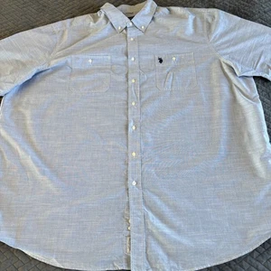 US Polo Assn Mens Light Blue Chambray Button Up Shirt 4XL Tall Embroidered Logo - Picture 1 of 8
