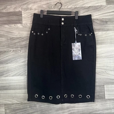 Falda Hidráulica Nolita Curvy Para Mujer 14 Negra Denim Ojales Detallada Emo Edgyy Foto 1 de 4