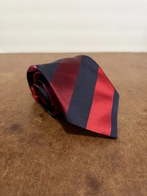 CANALI 真丝领带海军蓝红色粉红色条纹图案意大利制造男式领带 — 第 1/4 张图片