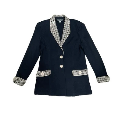St John Evening Jacket 14 Black Santana Knit Multicolor Sequin Crystal Buttons - Image 1 of 4