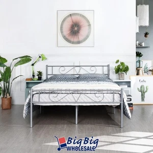 Full Size Metal White Bed Frame with Headboard/Mattress Foundation Storage - Picture 1 of 13