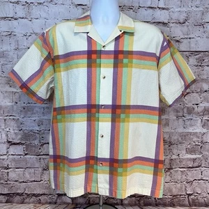 Urban Outfitters Men’s Seersucker Retro Short Sleeve Button Up Shirt Size Large - Picture 1 of 6