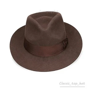 Sombrero Fedora Marrón Para Hombre; Gorra Trilby Ala Ancha Clásica Estilo Vintage Fieltro Fedora - Imagen 1 de 7