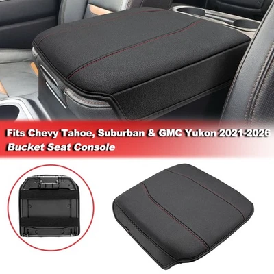 Fiit Tahoe GMC Yukon 2021-2026 Asiento con canastilla Consola Apoyabrazos Cubierta Almohadilla Puntada Roja Foto 1 de 4