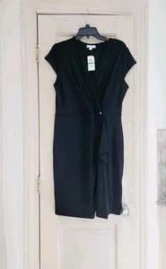 New Charter Club Black V Neck Wrap Cap Sleeve Dress Sz Large - Picture 1 of 8