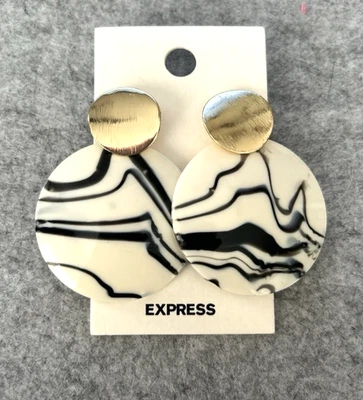 Pendientes colgantes Express grandes negros/blancos apagados con forma de disco perforados nuevos sin etiquetas Foto 1 de 4