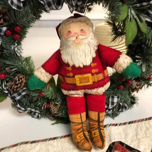 vtg Handmade Stuffed Santa Claus Fabric Doll Printed Fabric Christmas 13" - Picture 1 of 10