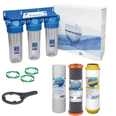 3 Stage Whole House Water Purifier and Softening Filter Kit Salt Free 1/2" BSP - Image 1 of 4