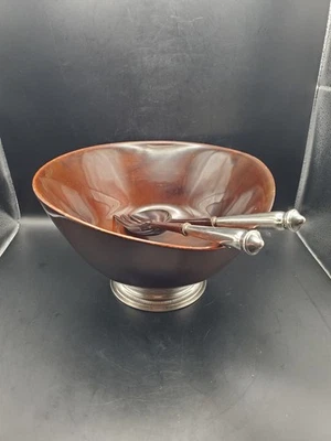 Juego de ensaladeras vintage torneadas de caoba y ley esterlina hechas en Francia BB39 Foto 1 de 4