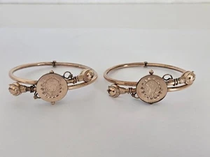 Antique Victorian Gold Filled Etched Ornate Bypass Design Wedding Bracelets Set - Picture 1 of 18