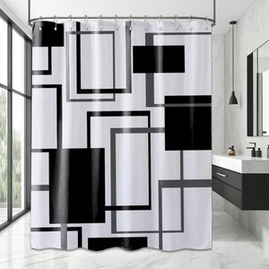 Cortina de Ducha Geométrica Blanco y Negro Cortinas de Ducha para M... - Imagen 1 de 8
