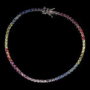 925 Sterling Silver Bracelet Round Simulated Cz Gemstone Jewelry 7.5 Inches - Picture 1 of 13