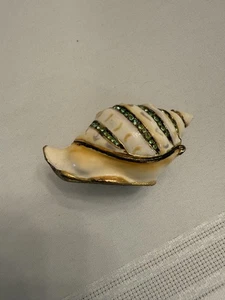 Schmuckstein Emaille Intarsien Muschel Muschel aufklappbar Schmuckschatulle grüne Steine - Bild 1 von 7