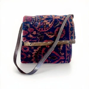 Vintage Bag Carpet Bag Purse 1970s The Berkeley Bag Blue Pink Floral Boho - Picture 1 of 11