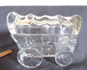 Vintage L.E. Smith Clear glass Conestoga Wagon Covered Candy Puff Box dish - Picture 1 of 8