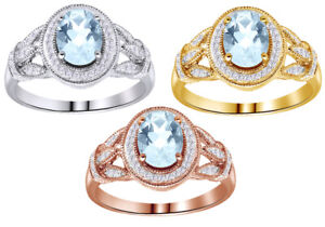1.26 Ct Oval Cut Aquamarine & Simulated Halo Engagement Ring In 18K Gold Plated