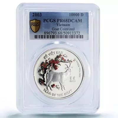 Vietnam 10000 dong Goat Year Lunar Calendar Colored PR68 PCGS silver coin 2003 - Image 1 of 2