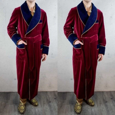 Chaqueta de terciopelo para hombre para fumar acolchada bata cinturón para cena graduación fiesta chaqueta larga Foto 1 de 4