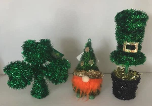 New St.Patrick's Day 3 Table Decorations Tinsel Shamrock-leprechaun Gnome-Hat - Picture 1 of 11