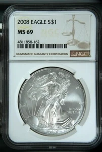 2008 American Silver Eagle $1 NGC MS69 - Picture 1 of 2