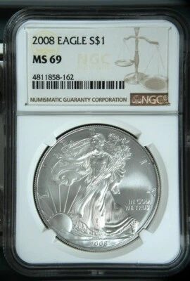 2008 American Silver Eagle $1 NGC MS69 - Image 1 of 2