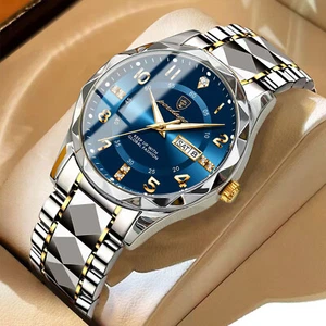 Men's Quartz Watches 3 ATM Waterproof Luminous Date Stainless Steel Wristwatches - Picture 1 of 20