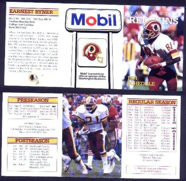 1991 Mobil WASHINGTON REDSKINS Pocket Schedule Complete Set of 16 different sked - Image 1 of 1