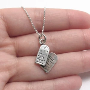 925 Sterling Silver Ten Commandments Charm with Necklace - Picture 1 of 1