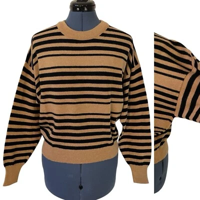 Suéter de Colección Dalton Marrón Negro Rayas Cuadrado Gran Tamaño Manga Globo Lana Años 80’s XL Foto 1 de 4